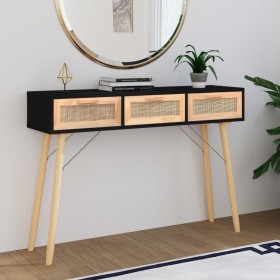 Console table solid pine wood black natural rattan 105x30x75cm by vidaXL, Side tables - Ref: Foro24-345628, Price: 152,58 €, ...