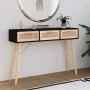 Console table solid pine wood black natural rattan 105x30x75cm by vidaXL, Side tables - Ref: Foro24-345628, Price: 140,94 €, ...