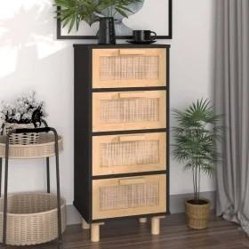 Black sideboard solid pine wood and natural rattan 40x30x90 cm by vidaXL, Sideboards - Ref: Foro24-345643, Price: 142,03 €, D...