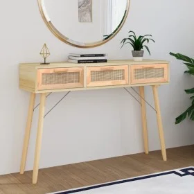 Solid pine wood console table natural rattan 105x30x75 cm by vidaXL, Side tables - Ref: Foro24-345629, Price: 136,80 €, Disco...