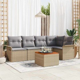 Conjunto de sofá de jardín 6 pcs Beige Poliratán