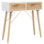 Solid pine wood console table white natural rattan 80x30x75cm by vidaXL, Side tables - Ref: Foro24-345624, Price: 106,42 €, D...