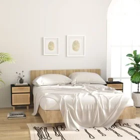 Nachttische, 2 Stück, Massivholz, schwarze Kiefer, natürliches Rattan von vidaXL, Nachttische - Ref: Foro24-345609, Preis: 12...