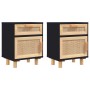 Nachttische, 2 Stück, Massivholz, schwarze Kiefer, natürliches Rattan von vidaXL, Nachttische - Ref: Foro24-345609, Preis: 13...