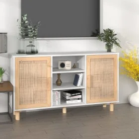 Sideboard aus massivem weißem Kiefernholz, natürliches Rattan, 105 x 30 x 60 cm von vidaXL, Sideboards - Ref: Foro24-345639, ...