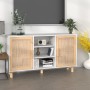 Aparador madera maciza pino blanco ratán natural 105x30x60 cm de vidaXL, Aparadores - Ref: Foro24-345639, Precio: 114,26 €, D...