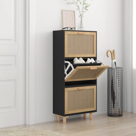 Zapatero madera contrachapada negro ratán natural 52x25x115 cm by vidaXL, Shoe racks and shoe organizers - Ref: Foro24-345649...