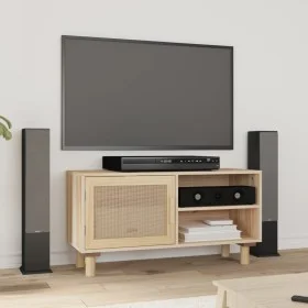 TV cabinet solid pine wood and natural rattan 80x30x40 cm by vidaXL, TV Furniture - Ref: Foro24-345614, Price: 95,71 €, Disco...