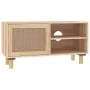 TV cabinet solid pine wood and natural rattan 80x30x40 cm by vidaXL, TV Furniture - Ref: Foro24-345614, Price: 95,71 €, Disco...