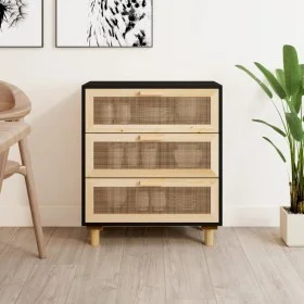Black sideboard solid pine wood and natural rattan 60x30x70 cm by vidaXL, Sideboards - Ref: Foro24-345634, Price: 141,38 €, D...