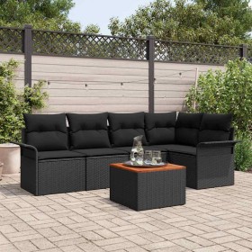Conjunto de sofá de jardín 6 pcs Negro Poliratán