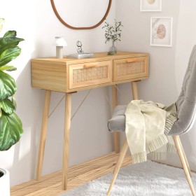 Solid pine wood console table natural brown rattan 80x30x75cm by vidaXL, Side tables - Ref: Foro24-345626, Price: 104,11 €, D...