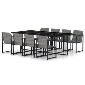 Set de comedor de jardín 9 pzas y cojines ratán sintético gris