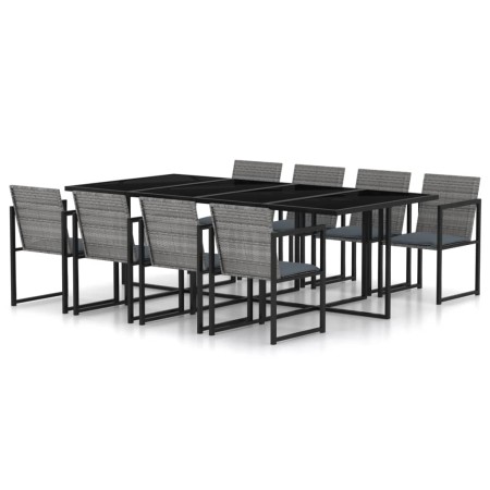 Set de comedor de jardín 9 pzas y cojines ratán sintético gris