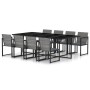 Set de comedor de jardín 9 pzas y cojines ratán sintético gris
