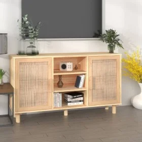 Brown sideboard solid pine wood and natural rattan 105x30x60 cm by vidaXL, Sideboards - Ref: Foro24-345641, Price: 149,24 €, ...