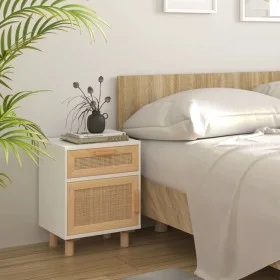 Solid pine wood white and natural rattan bedside table by vidaXL, Nightstands - Ref: Foro24-345606, Price: 74,17 €, Discount: %