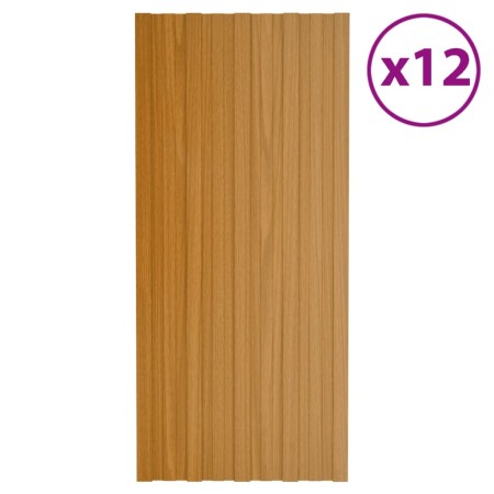Panel de tejado acero galvanizado color madera 12 uds 100x45 cm