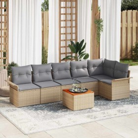 Conjunto de sofá de jardín 7 pcs Beige Poliratán