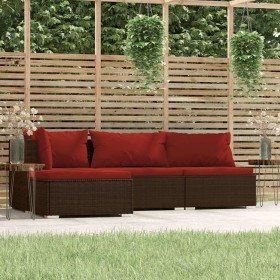 Set muebles de jardín 4 pzas y cojines ratán sintético marrón