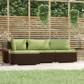 Set muebles de jardín 4 piezas y cojines ratán sintético marrón