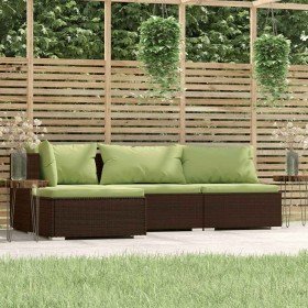 Set muebles de jardín 4 piezas y cojines ratán sintético marrón en Conjuntos de jardín | Comprar online en Foro24