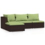 Set muebles de jardín 4 piezas y cojines ratán sintético marrón