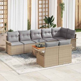 Conjunto de sofá de jardín 9 pcs Beige Poliratán