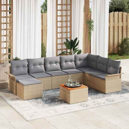 Conjunto de sofá de jardín 9 pcs Beige Poliratán