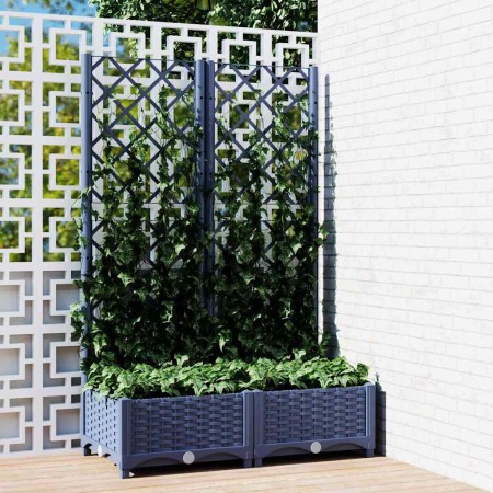 Jardinera con enrejado PP azul gris 80x40x121,5 cm