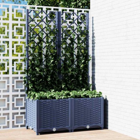 Jardinera con enrejado PP azul gris 80x40x136 cm