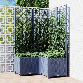 Jardinera con enrejado PP azul gris 80x80x136 cm