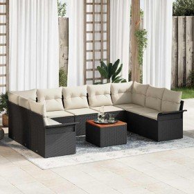 Conjunto de sofá de jardín 10 pcs Negro Poliratán