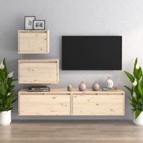 Muebles para TV 4 piezas madera maciza de pino