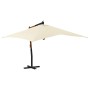 Sombrilla jardín voladiza palo de madera arena blanco 400x300cm