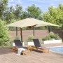 Sombrilla jardín voladiza palo de madera arena blanco 400x300cm