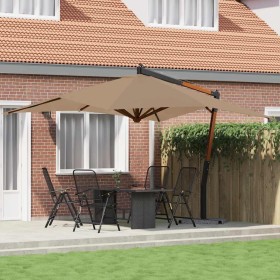 Sombrilla jardín voladiza con palo de madera taupe 400x300 cm