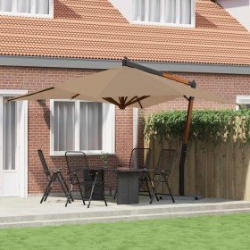 Sombrilla jardín voladiza con palo de madera taupe 400x300 cm