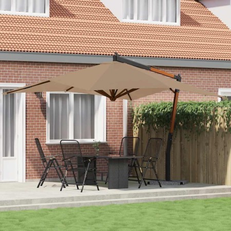 Sombrilla jardín voladiza con palo de madera taupe 400x300 cm