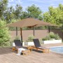 Sombrilla jardín voladiza con palo de madera taupe 400x300 cm