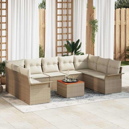Conjunto de sofá de jardín 10 pcs Beige Poliratán