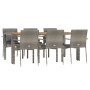 Set comedor jardín 7 pzas y cojines ratán sintético gris