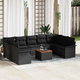 Conjunto de sofá de jardín 10 pcs Negro Poliratán