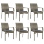 Set comedor jardín 7 pzas y cojines ratán sintético gris