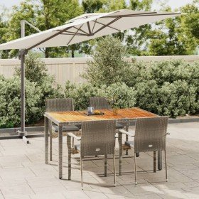 Set comedor de jardín 5 piezas con cojines ratán sintético gris
