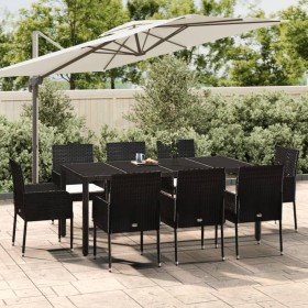 Set de comedor de jardín 9 pzas y cojines ratán sintético negro Set de comedor de jardín 9 pzas y cojines ratán sintético negro