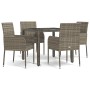 Set comedor de jardín 5 piezas con cojines ratán sintético gris