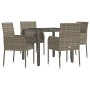 Set comedor de jardín 5 piezas con cojines ratán sintético gris