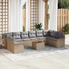 Conjunto de sofá de jardín 11 pcs Beige Poliratán