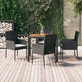 Set de muebles jardín 5 pzas con cojines ratán sintético negro